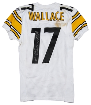 2011 Mike Wallace Game Used and Signed Pittsburgh Steelers Road Jersey-Used for the Langest TD Reception in Steelers History-95yds! (Mears A-10 & JSA LOA)